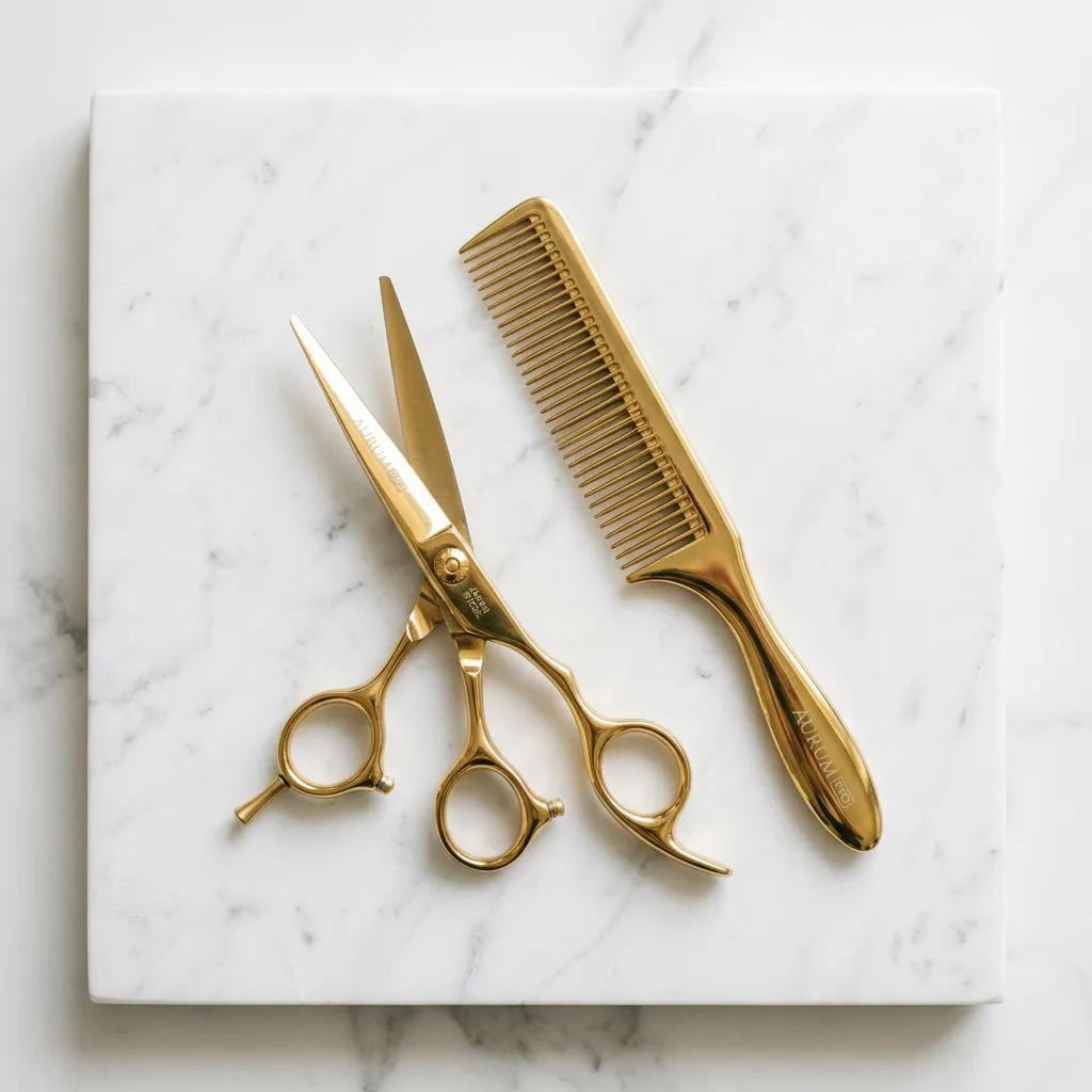 Gold hair products on shelves